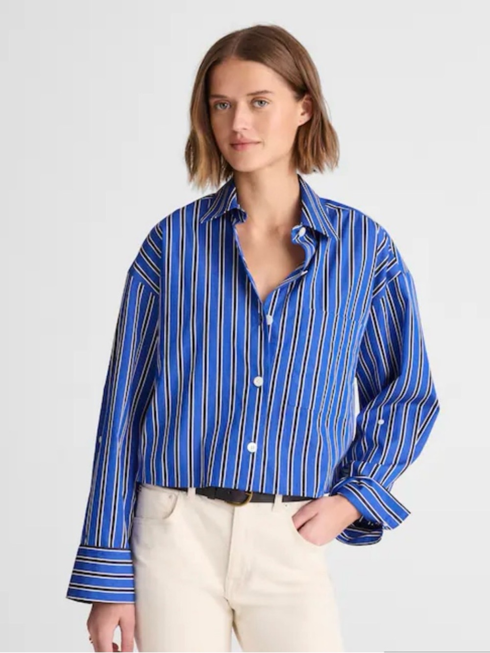 Madewell Straight-Hem Shirt in Poplin Stripe.